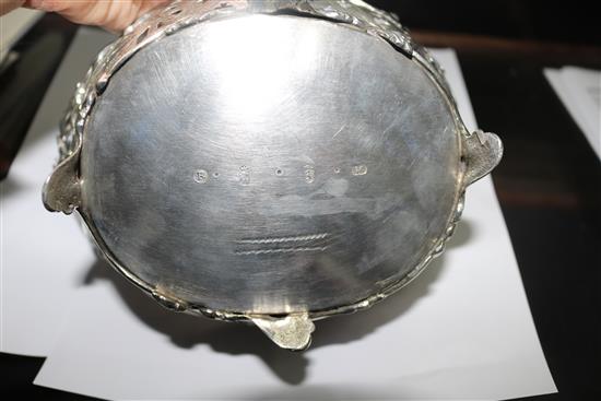 An antique Dutch? pierced silver two handled dish, 15 oz.